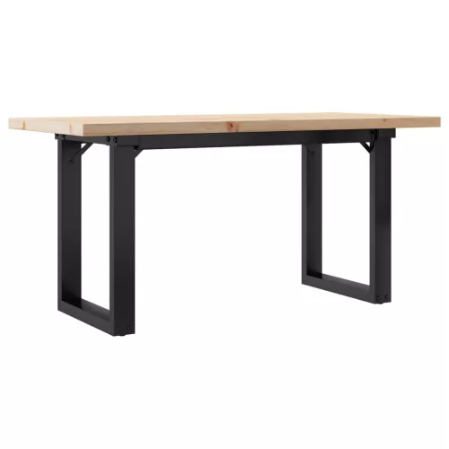 Tömör fenyőfa és acél O-vázú dohányzóasztal 90x40x45,5 cm