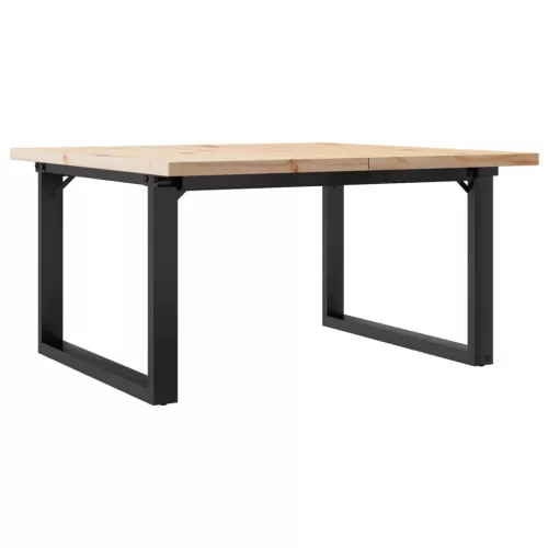 Tömör fenyőfa és acél O-vázú dohányzóasztal 90x90x45,5 cm