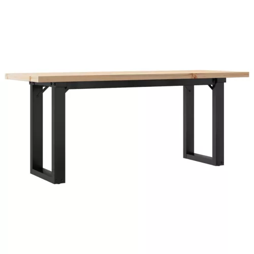 Tömör fenyőfa és acél O-vázú dohányzóasztal 110x40x45,5 cm