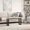 Tömör fenyőfa és acél O-vázú dohányzóasztal 110x40x45,5 cm