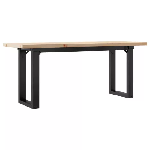 Tömör fenyőfa és acél O-vázú dohányzóasztal 110x40x45,5 cm