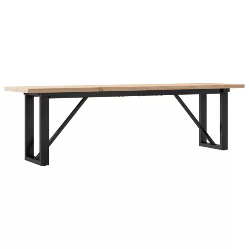 Tömör fenyőfa és acél O-vázú dohányzóasztal 160x40x45,5 cm