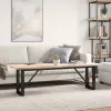 Tömör fenyőfa és acél O-vázú dohányzóasztal 160x40x45,5 cm