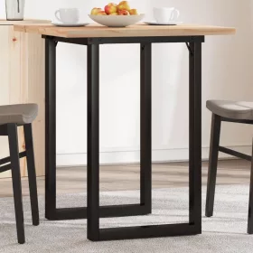   Tömör fenyőfa és acél étkezőasztal O-vázzal 70x70x75,5 cm