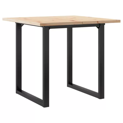 Tömör fenyőfa és acél étkezőasztal O-vázzal 80x80x75,5 cm