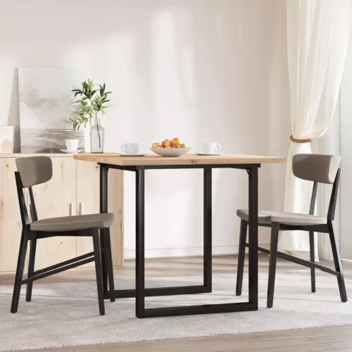 Tömör fenyőfa és acél étkezőasztal O-vázzal 80x80x75,5 cm