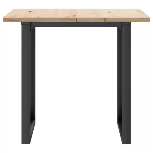 Tömör fenyőfa és acél étkezőasztal O-vázzal 80x80x75,5 cm