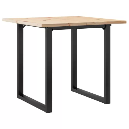 Tömör fenyőfa és acél étkezőasztal O-vázzal 80x80x75,5 cm