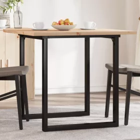   Tömör fenyőfa és acél étkezőasztal O-vázzal 90x90x75,5 cm