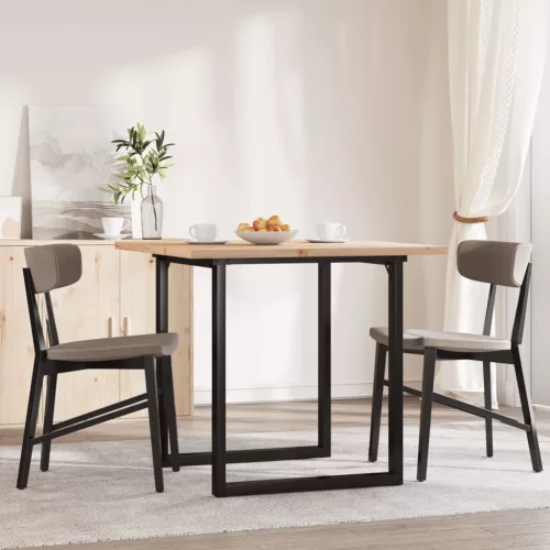 Tömör fenyőfa és acél étkezőasztal O-vázzal 90x90x75,5 cm
