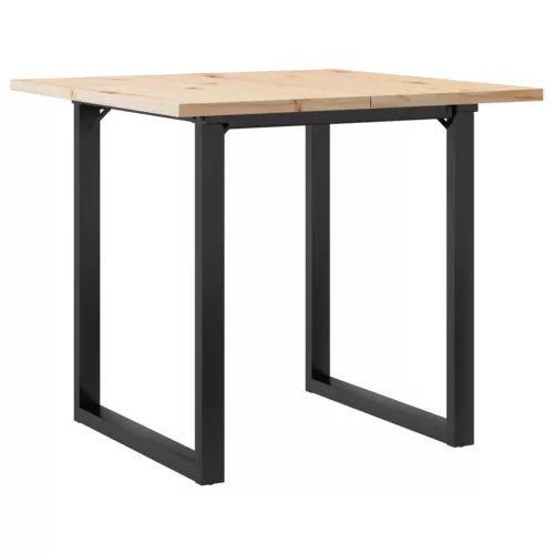Tömör fenyőfa és acél étkezőasztal O-vázzal 90x90x75,5 cm