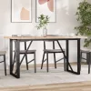 Tömör fenyőfa és acél étkezőasztal O-vázzal 140x80x75,5 cm
