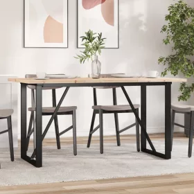   Tömör fenyőfa és acél étkezőasztal O-vázzal 140x80x75,5 cm