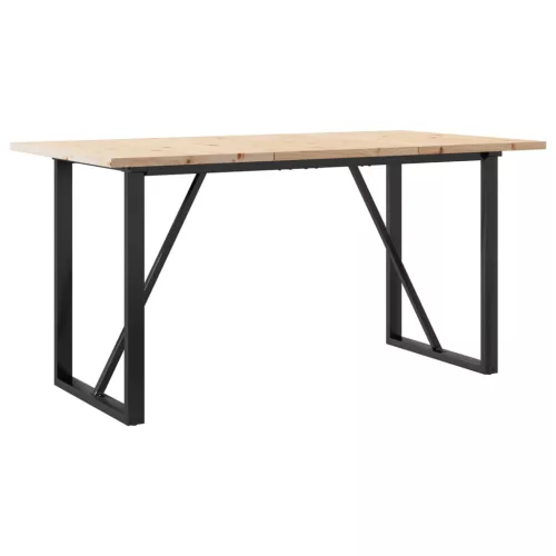 Tömör fenyőfa és acél étkezőasztal O-vázzal 140x80x75,5 cm