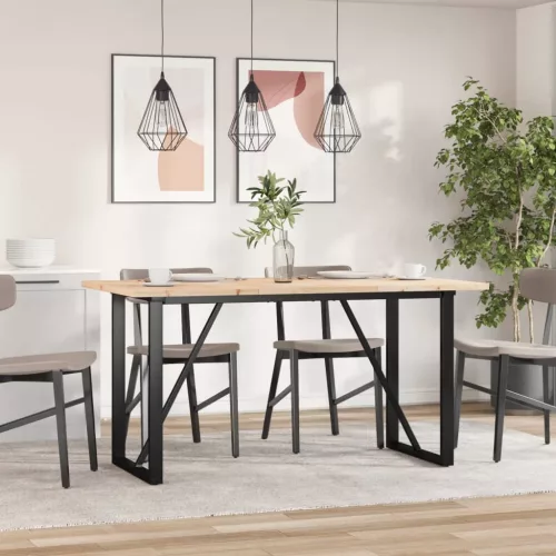 Tömör fenyőfa és acél étkezőasztal O-vázzal 140x80x75,5 cm