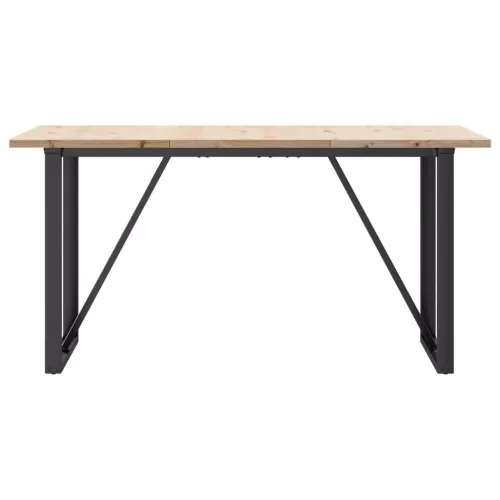 Tömör fenyőfa és acél étkezőasztal O-vázzal 140x80x75,5 cm