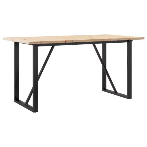 Tömör fenyőfa és acél étkezőasztal O-vázzal 140x80x75,5 cm