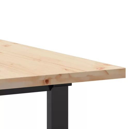 Tömör fenyőfa és acél étkezőasztal O-vázzal 140x80x75,5 cm