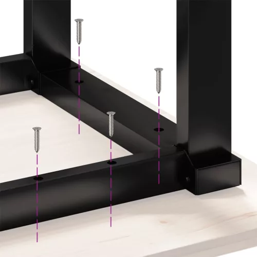 Tömör fenyőfa és acél étkezőasztal O-vázzal 140x80x75,5 cm