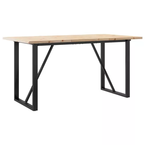 Tömör fenyőfa és acél étkezőasztal O-vázzal 160x80x75,5 cm