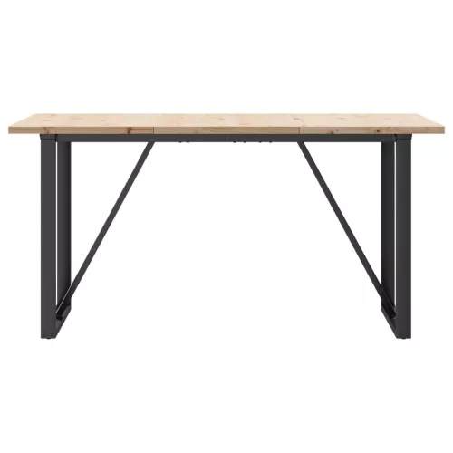 Tömör fenyőfa és acél étkezőasztal O-vázzal 160x80x75,5 cm