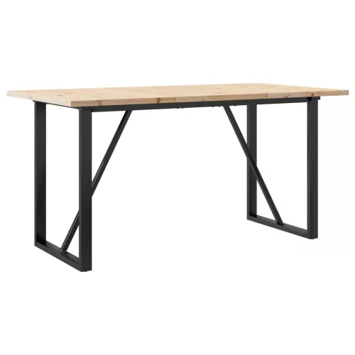 Tömör fenyőfa és acél étkezőasztal O-vázzal 160x80x75,5 cm