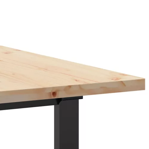 Tömör fenyőfa és acél étkezőasztal O-vázzal 160x80x75,5 cm