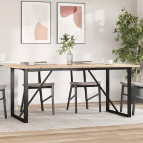   Tömör fenyőfa és acél étkezőasztal O-vázzal 180x90x75,5 cm