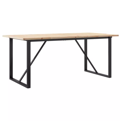Tömör fenyőfa és acél étkezőasztal O-vázzal 180x90x75,5 cm