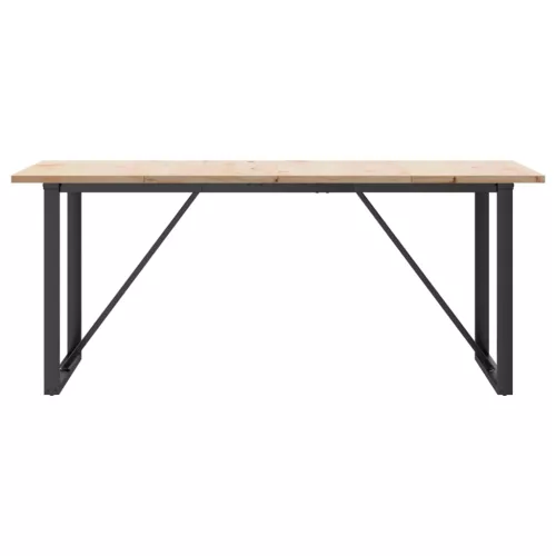 Tömör fenyőfa és acél étkezőasztal O-vázzal 180x90x75,5 cm