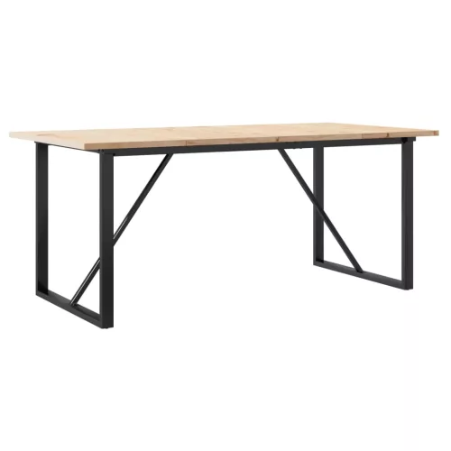 Tömör fenyőfa és acél étkezőasztal O-vázzal 180x90x75,5 cm