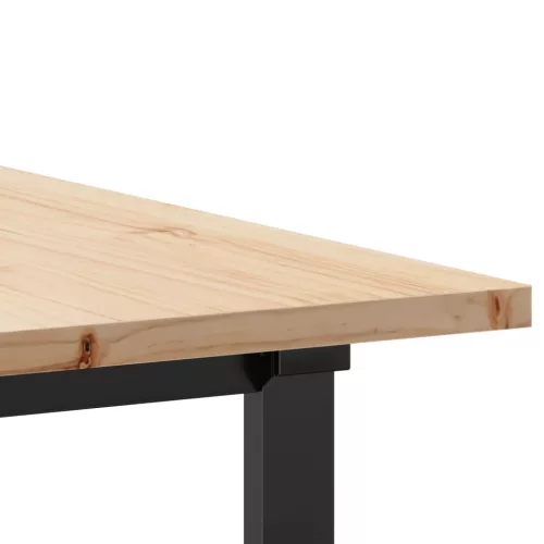 Tömör fenyőfa és acél étkezőasztal O-vázzal 180x90x75,5 cm