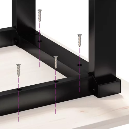 Tömör fenyőfa és acél étkezőasztal O-vázzal 180x90x75,5 cm