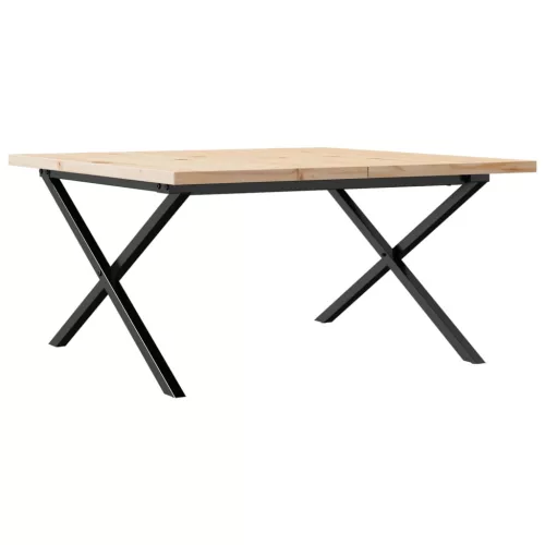 Tömör fenyőfa és acél X-vázú dohányzóasztal 80x80x45,5 cm