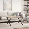 Tömör fenyőfa és acél X-vázú dohányzóasztal 80x80x45,5 cm