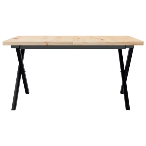 Tömör fenyőfa és acél X-vázú dohányzóasztal 80x80x45,5 cm