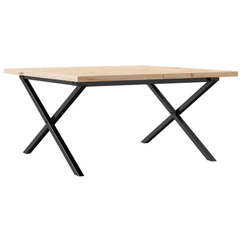 Tömör fenyőfa és acél X-vázú dohányzóasztal 80x80x45,5 cm