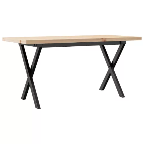 Tömör fenyőfa és acél X-vázú dohányzóasztal 90x40x45,5 cm