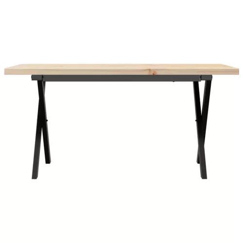 Tömör fenyőfa és acél X-vázú dohányzóasztal 90x40x45,5 cm