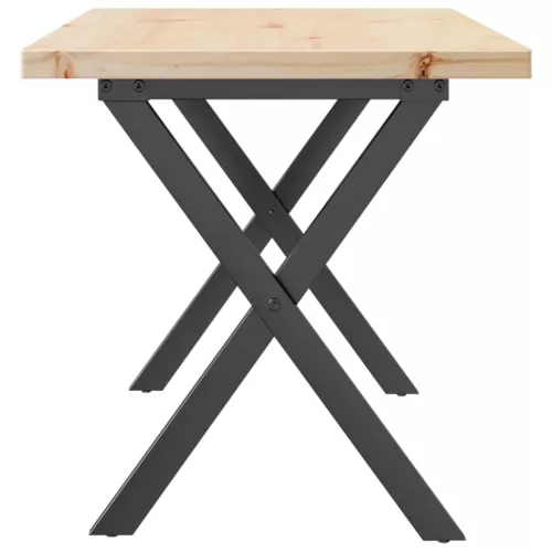 Tömör fenyőfa és acél X-vázú dohányzóasztal 90x40x45,5 cm