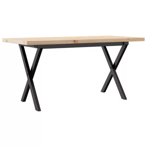 Tömör fenyőfa és acél X-vázú dohányzóasztal 90x40x45,5 cm