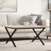 Tömör fenyőfa és acél X-vázú dohányzóasztal 90x90x45,5 cm