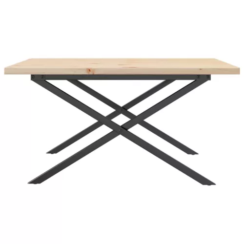 Tömör fenyőfa és acél X-vázú dohányzóasztal 90x90x45,5 cm