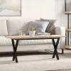 Tömör fenyőfa és acél X-vázú dohányzóasztal 110x40x45,5 cm