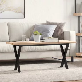   Tömör fenyőfa és acél X-vázú dohányzóasztal 110x40x45,5 cm