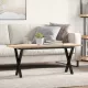 Tömör fenyőfa és acél X-vázú dohányzóasztal 110x40x45,5 cm