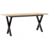 Tömör fenyőfa és acél X-vázú dohányzóasztal 110x40x45,5 cm