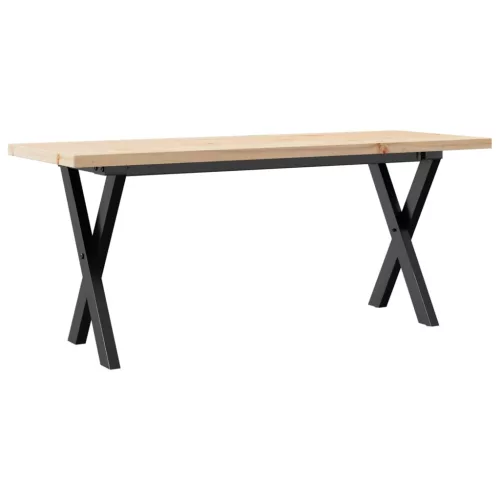 Tömör fenyőfa és acél X-vázú dohányzóasztal 110x40x45,5 cm