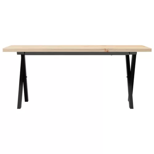 Tömör fenyőfa és acél X-vázú dohányzóasztal 110x40x45,5 cm