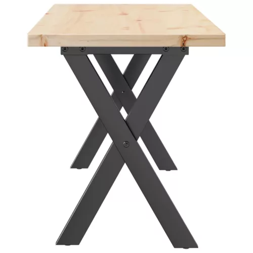 Tömör fenyőfa és acél X-vázú dohányzóasztal 110x40x45,5 cm